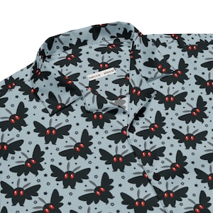 Cryptid Cuties: Mothman Unisex Button Up Shirt // Driftwood Blue