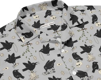 Jewel Thief Crows Unisex Button Up Shirt // Fog