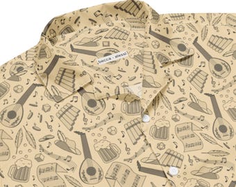 Bard Unisex Button Up Shirt // Scroll Beige