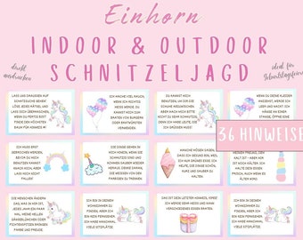 Unicorn scavenger hunt for girls, unicorn treasure hunt indoors and outdoors, scavenger hunt to print, treasure hunt for children's birthdays