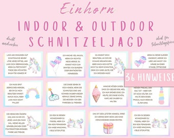 Unicorn scavenger hunt for girls, unicorn treasure hunt indoors and outdoors, scavenger hunt to print out, treasure hunt for children's birthday parties