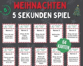 Christmas family game, 5 second game cards, Christmas party game, printable Christmas game German, Christmas holiday activity