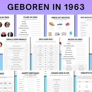 61st Birthday Game Born in 1963 Games Bundle | Printable 61 Years Birthday Party Game | 1963 Birthday Quiz Game, Bingo, Quiz