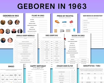 61st Birthday Game Born in 1963 Games Bundle | Printable 61 Years Birthday Party Game | 1963 Birthday Quiz Game, Bingo, Quiz