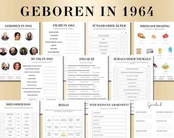 60 Geburtstagsspiel Geboren in 1964 Spiele Bundle | Druckbares 60 Jahre Geburtstag Party Spiel | 1964 Geburtstag Quiz Spiel, Bingo, Quiz