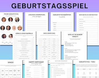 Geburtstagsspiel für Kinder und Erwachsene, Ideal für jeden Geburtstag, Geburtstagsparty Spiel, Fotoaufgaben, Bingo zum Ausdrucken deutsch