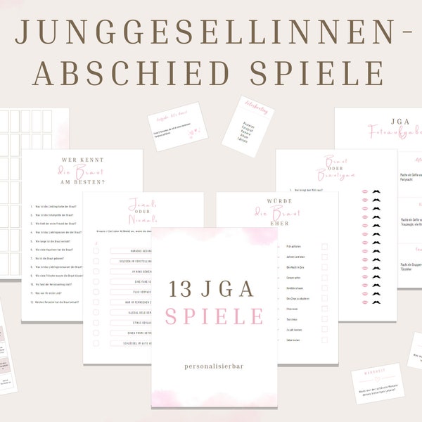 Junggesellinnenabschied Spiele für Frauen, bearbeitbare JGA Spiele, personalisierbares JGA Spiel, Brautparty Spiel PDF A4