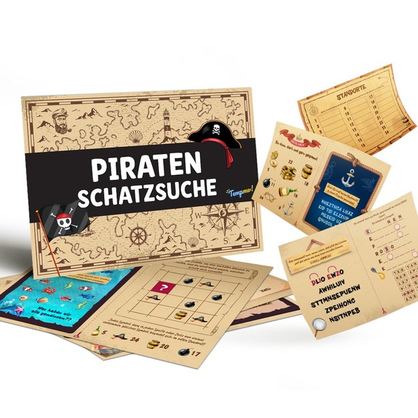 Pirate treasure hunt game, pirate scavenger hunt for children, treasure hunt children's birthday party, pirate escape room game children, puzzles as PDF