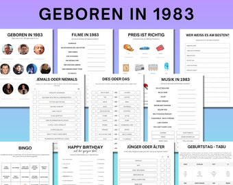 41 Geburtstagsspiel Geboren in 1983 Spiele Bundle | Druckbares 41 Jahre Geburtstag Party Spiel | 1983 Geburtstag Quiz Spiel, Bingo, Quiz