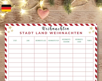 Weihnachten Stadt Land Fluss, Spiel für Weihnachten, Weihnachten Familienaktivität, Weihnachtsfeier Spiel für Kinder und Erwachsene