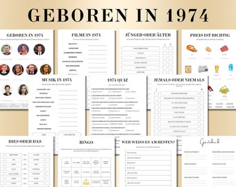 50 Geburtstagsspiel Geboren in 1974 Spiele Bundle | Druckbares 50 Jahre Geburtstag Party Spiel | 1974 Geburtstag Quiz Spiel, Bingo, Quiz