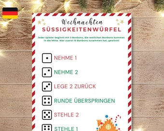 Weihnachtssüßigkeiten Würfelspiel, Weihnachtsfeier Spiele Kinder, Heiligabend, Lustige Aktivität Weihnachten, Weihnachten Spiel Erwachsene