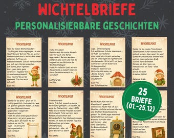 Wichtelbriefe zum Ausdrucken, Wichtelpost Weihnachten, 25 Briefe für Adventskalender & Wichteltür Ideen, Wichtelgeschichten für Kinder
