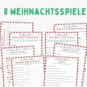 Christmas game, 8 family games, family party game, printable Christmas party game German, funny Christmas game in PDF