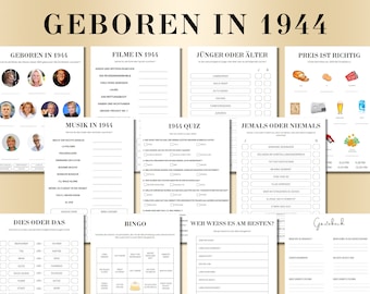 80 Geburtstagsspiel Geboren in 1944 Spiele Bundle | Druckbares 80 Jahre Geburtstag Party Spiel | 1944 Geburtstag Quiz Spiel, Bingo, Quiz