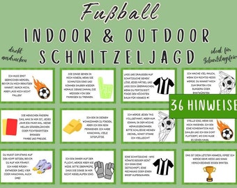 Fussball Schnitzeljagd für Jungs, Fussballer Schatzsuche drinnen und draußen, Schnitzeljagd zum Ausdrucken, Schatzsuche für Kindergeburtstag