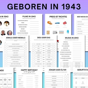 80 Birthday Game Born in 1943 Games Bundle | Printable 80 Year Birthday Party Game | 1943 Birthday Quiz Game, Bingo, Quiz