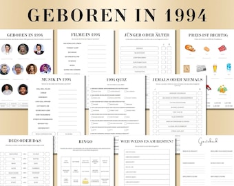 31 Birthday Game Born in 1994 Games Bundle | Printable 31 Years Birthday Party Game | 1994 Birthday Quiz Game, Bingo, Quiz