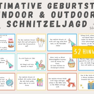 Schnitzeljagd für Kindergeburtstag, Schatzsuche für drinnen und draußen, Schnitzeljagd zum Ausdrucken PDF, Schatzsuche für Kindergeburtstag