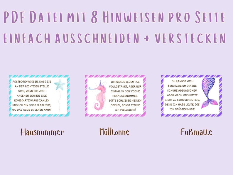 Schnitzeljagd für Mädchen, Meerjungfrau Schatzsuche drinnen und draußen, Schnitzeljagd zum Ausdrucken PDF, Schatzsuche für Kindergeburtstag Bild 2