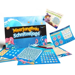 Mermaid scavenger hunt for kids, mermaid treasure hunt game, kids&#39; birthday party idea, kids&#39; escape room game, puzzles as PDF