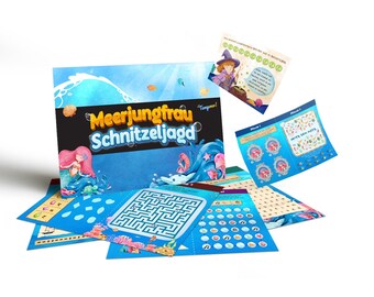 Mermaid scavenger hunt for kids, mermaid treasure hunt game, kids' birthday party idea, kids' escape room game, puzzles as PDF