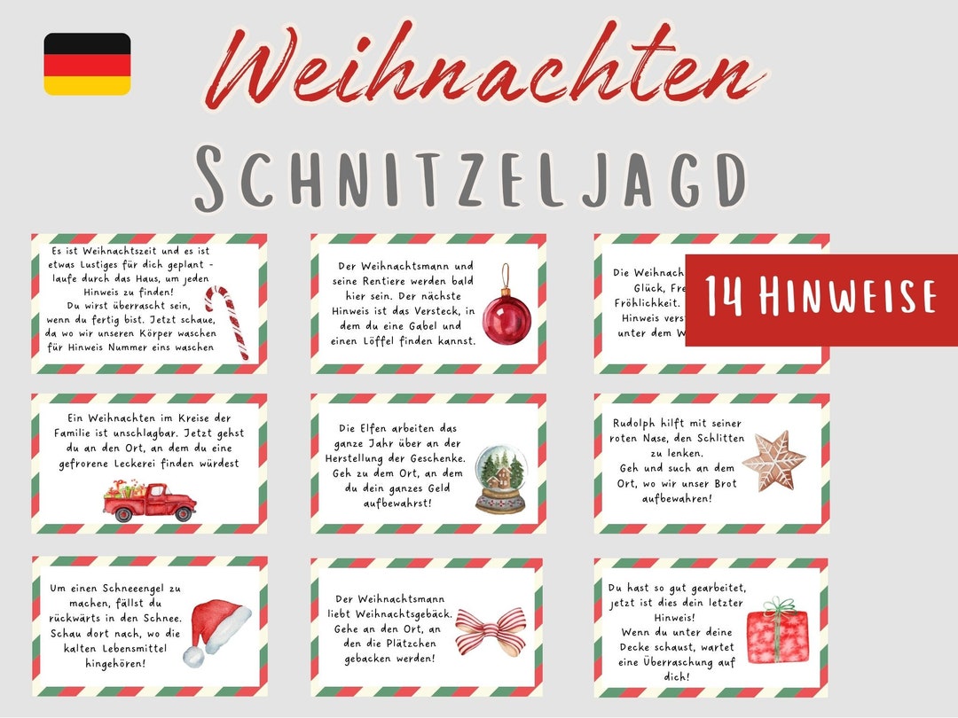 Weihnachten Schnitzeljagd für Kinder, Zuhause Schatzsuche, Vorlage als