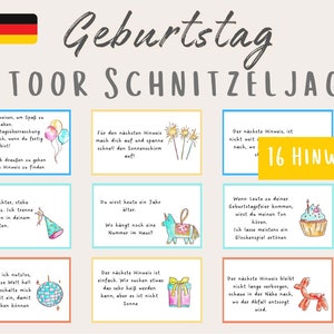 Scavenger hunt for children, outdoor treasure hunt template as PDF, ideal for any children's birthday party, tasks, puzzles to print out in German