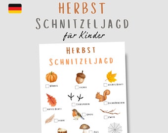 May include: A printable checklist for a fall scavenger hunt for kids. The checklist includes items like a pumpkin, acorn, yellow leaf, red leaf, animal tracks, squirrel, bird, twig, feather, mushroom, and spider web.