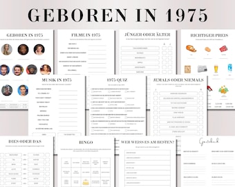 51st Birthday Game Born in 1975 Game Bundle | Printable 51st Birthday Party Game | 1975 Birthday Quiz Game, Bingo, Quiz