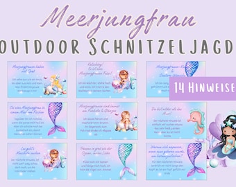 Treasure hunt for girls, in the garden, mermaid scavenger hunt outdoors, scavenger hunt to print PDF, scavenger hunt for children&#39;s birthdays