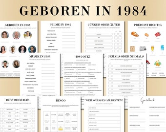 40 Geburtstagsspiel Geboren in 1984 Spiele Bundle | Druckbares 40 Jahre Geburtstag Party Spiel | 1984 Geburtstag Quiz Spiel, Bingo, Quiz