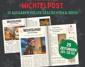 Wichtelpost Adventszeit, 25 editions of gnome stories for Advent season, Advent calendar idea, Christmas gnome door idea to print
