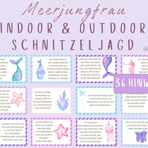 Scavenger hunt for girls, mermaid treasure hunt indoors and outdoors, scavenger hunt to print PDF, treasure hunt for children&#39;s birthdays