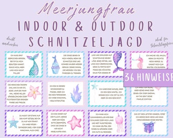 Scavenger hunt for girls, mermaid treasure hunt indoors and outdoors, scavenger hunt to print out PDF, treasure hunt for children's birthday parties