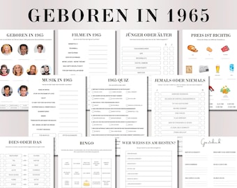 61st Birthday Game Born in 1965 Game Bundle | Printable 61st Birthday Party Game | 1965 Birthday Quiz Game, Bingo, Quiz