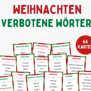 Weihnachten Tabu Spiel, 64 Tabukarten, Familien Party Spiel, druckbares Weihnachts Familien Spiel deutsch, Weihnachtsspiel in PDF