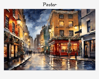 Dublin Temple Bar watercolor painting, Ireland cityscape framed canvas, Irish pub souvenir wall decor art, Christmas Giclée printed gift