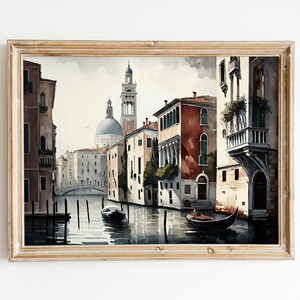 Venice canals watercolor painting, Venice gondolas on water, Printable wall decor art, Souvenir print, Instant Digital Download