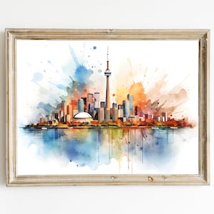 Toronto skyline watercolor painting, Canadian wall art, Toronto souvenir, Printable art, Canada art instant download