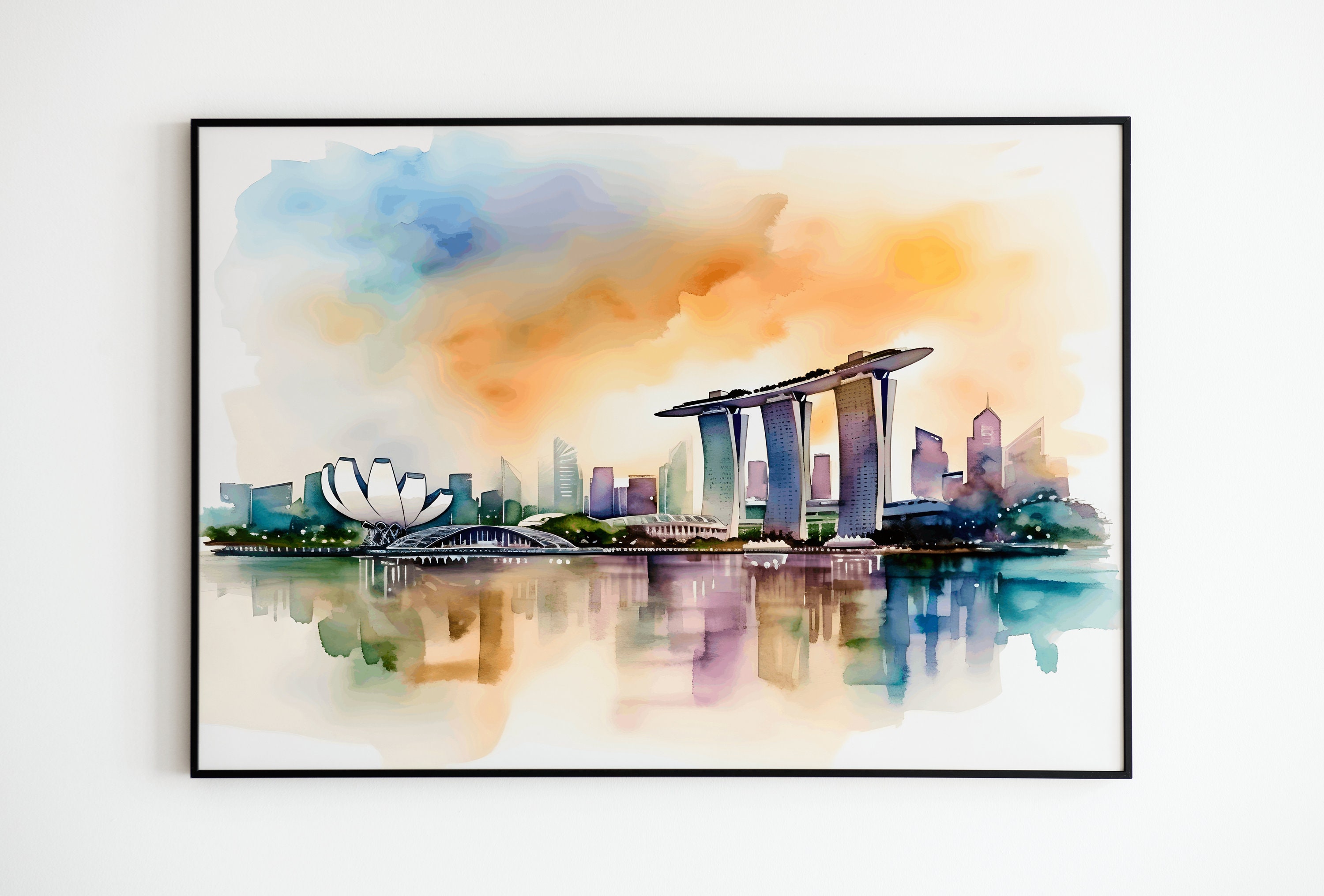 Singapore Watercolor Painting, Marina Bay Skyline, City