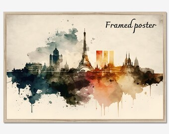 Paris Skyline Aquarell Malerei: Eiffelturm gerahmt Leinwand Kunst