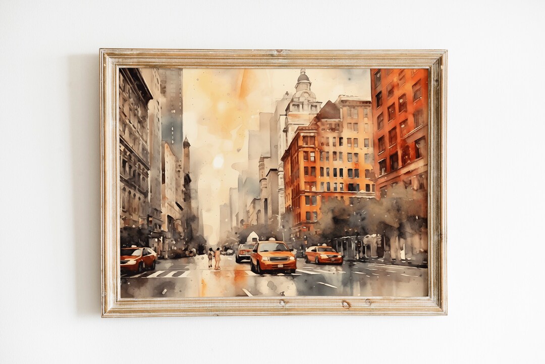 NYC Yellow Taxi Watercolor Painting: New York City Art Print (digital ...