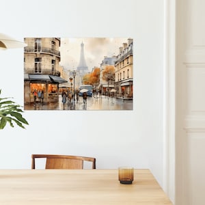 Paris watercolor painting, Paris cityscape framed canvas, France souvenir wall decor art, Giclée printed souvenir, Framed poster