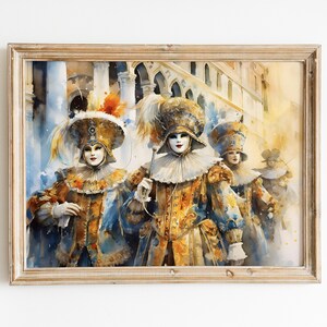 Venice Carnival watercolor painting, city landscape wall decor art print, Italy printable wall art, Instant Digital souvenir Download