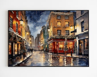 Pintura en acuarela del Temple Bar de Dublín, arte decorativo imprimible de Irlanda para pared, impresión digital de un pub irlandés de noche, recuerdo de descarga instantánea.