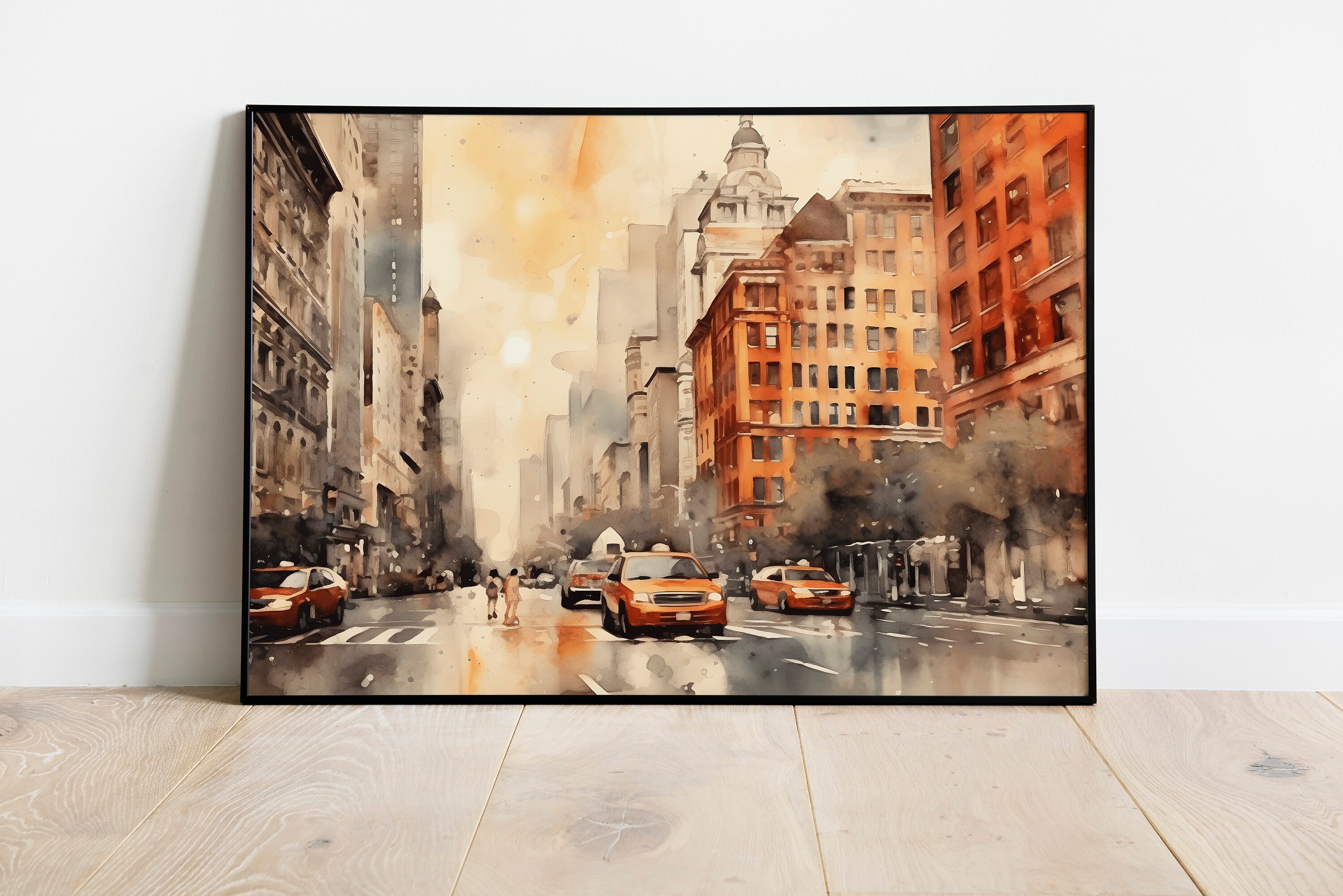 NYC Yellow Taxi Watercolor Painting: New York City Art Print (digital ...