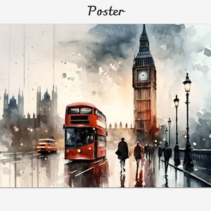 Dipinto ad acquerello del ponte di Londra, tela incorniciata con paesaggio della città di Westminster, decorazione da parete del Big Ben, souvenir stampato in giclée, poster incorniciato