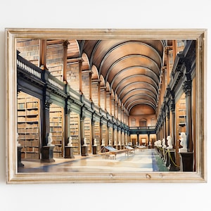 Trinity college library watercolor painting, Dublin printable wall decor art, Souvenir digital print, instant download