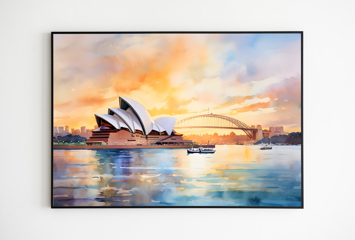 Sydney Opera House Watercolor Painting, Australian Wall Art, Sydney Souvenir, Printable Art